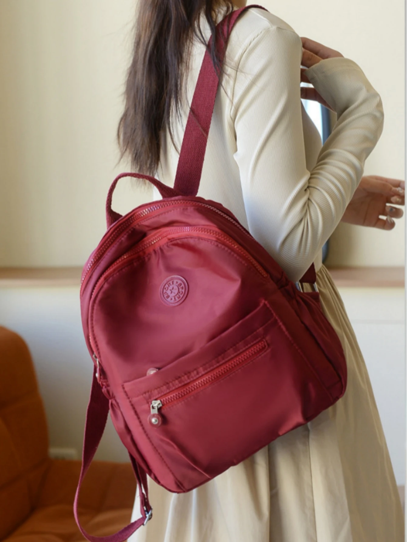 Solid Color Nylon Backpack, Lightweight Travel School Bag, Fashion Daypack For Work,Travel Bag Can Be Hung In Luggage