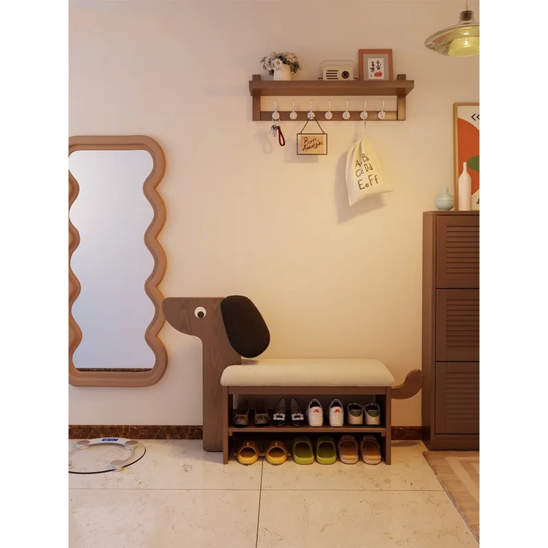 Tabouret à langer en bois massif, porte étagère à chaussures domestique dans le siège d'armoire de maison, tabouret à chaussures intégré