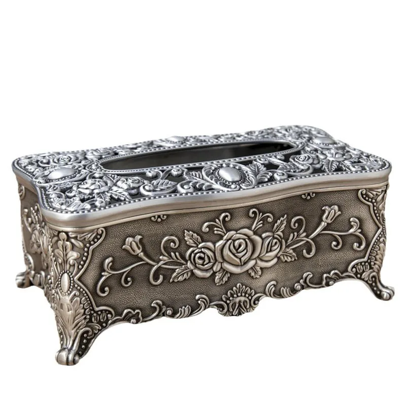 

Metal European retro home hotel paper box creative hollow carving living room toilet tissue