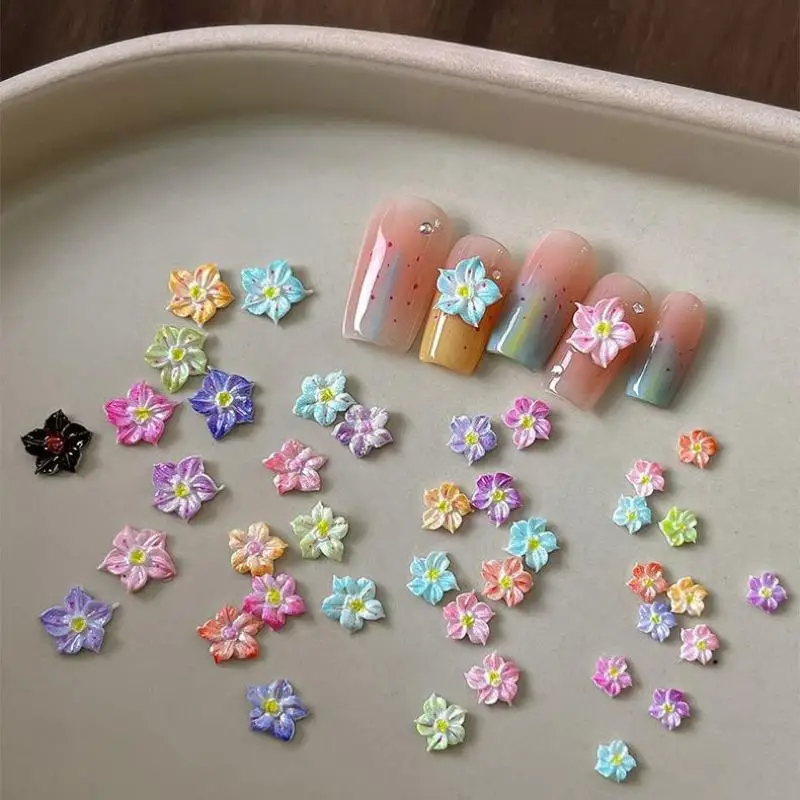 /Kuz/Resin Mini Colorful Flower Art Nail Decorate 3D FlowerAppliques DIY Nail Art Decor Accessories Crafts 50 Pcs