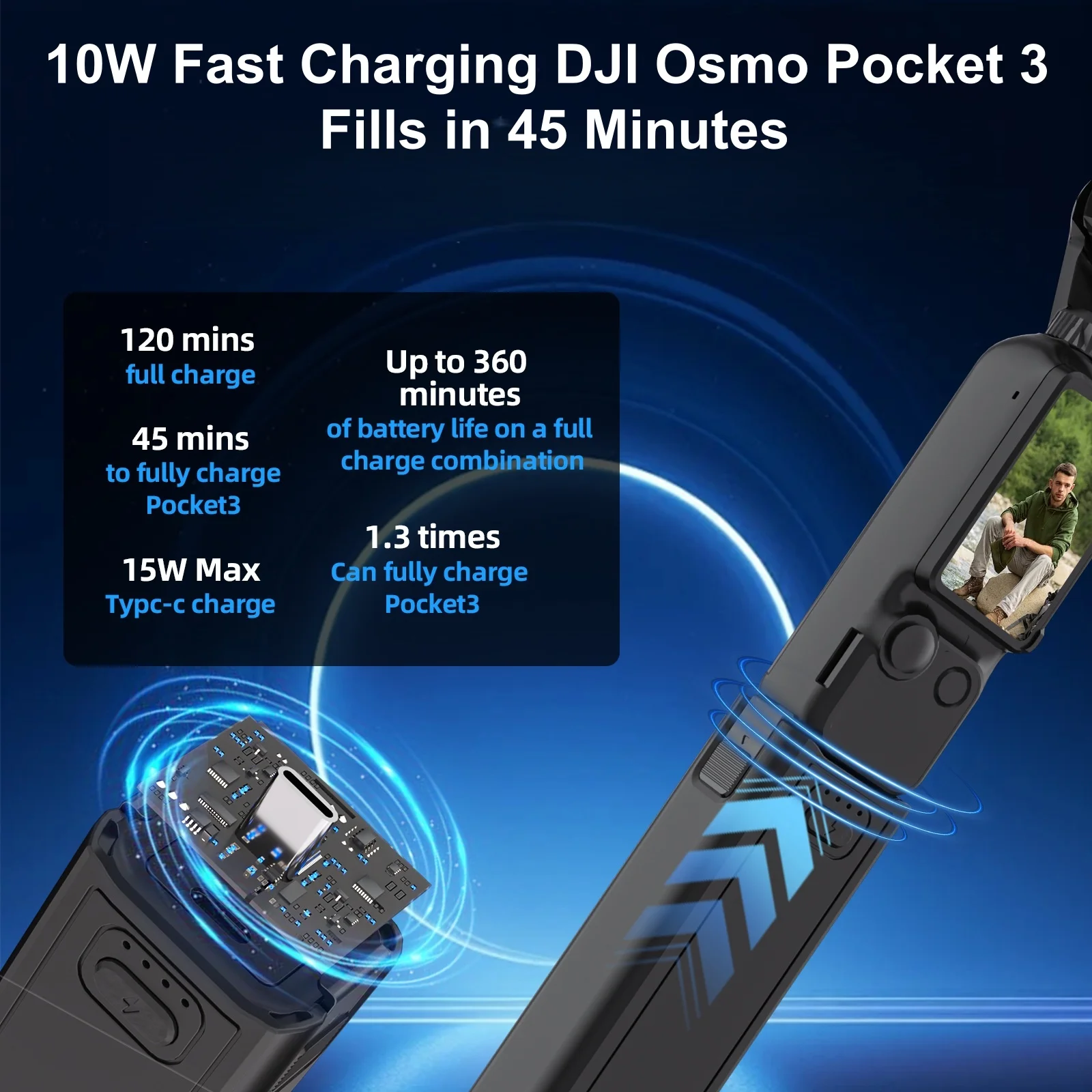 Alça de bateria para dji osmo pocket 3 criador combo portátil pocket3 acessórios 5000mah alça de carregamento de bateria com rosca de 1/4"