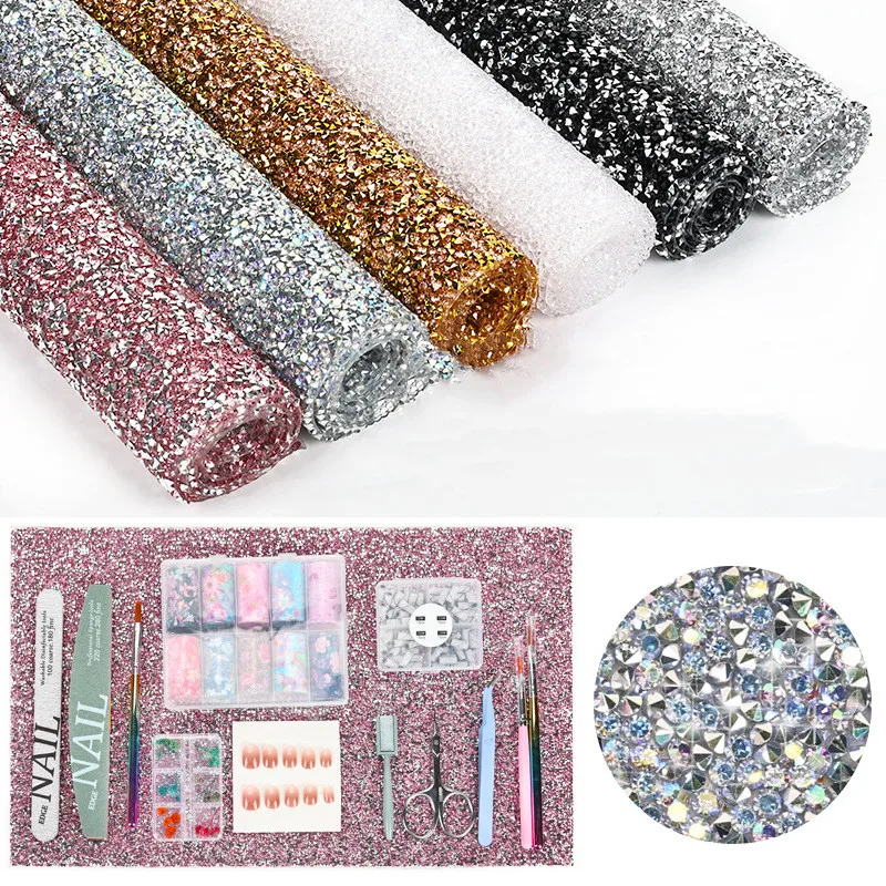 

Nail Art Table Mat Full Rhinestone Hand Rest Cushion Portable Manicure Nail Salon Easy Clean Hand Rest Foldable Pillow Shiny Mat