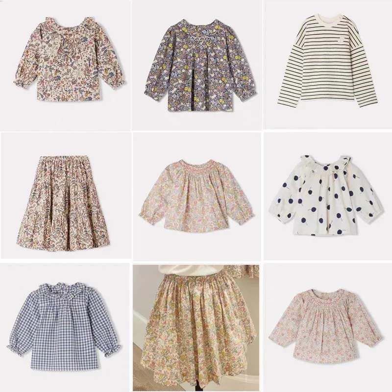 Pre-sale (Ship in October)  2024 BP Autumn Baby Girls Shirts Print Floral Shirts Baby Girls Winter Skirts Toddler Girl Clothes