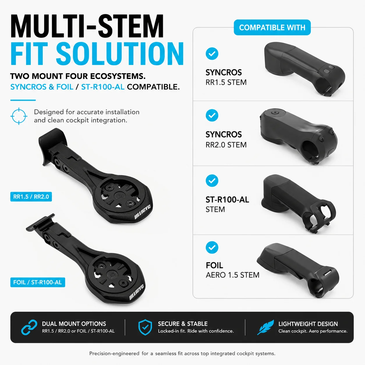 Image of ULLICYC Für SCOTT SYNCROS FOIL AERO 1.5 STEM/ST-R100-AL /RR 1.5 RR 2.0 STEM Computer Aero-Halterung GPS Garmin Bryton Aluminiumlegierung