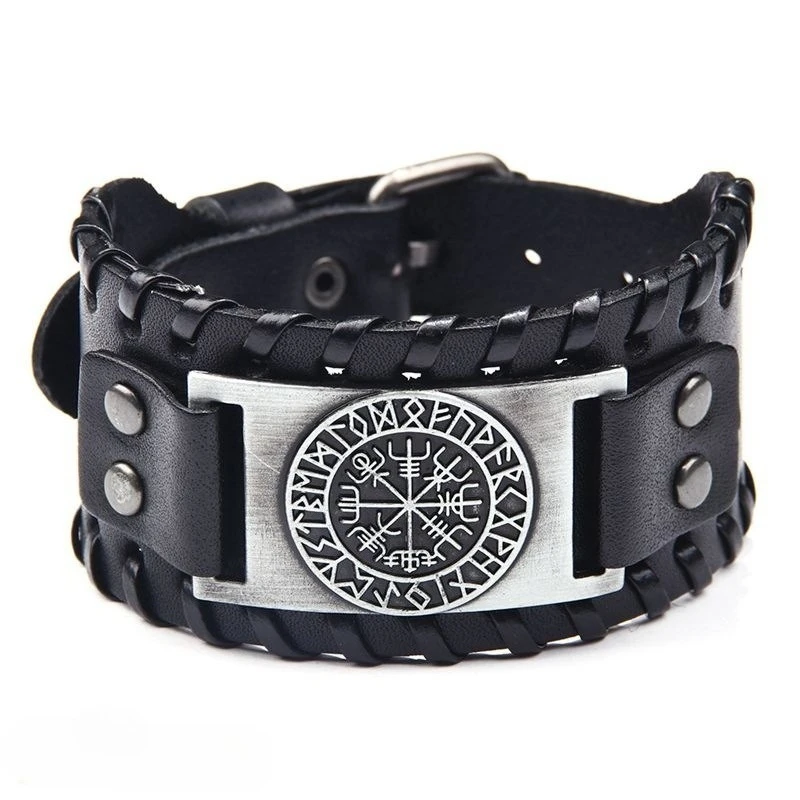 Punk Männer Breite Armreif Zubehör Wolf Kopf Charm Armband Leder Weben Einstellbare Armband Freundschaft Schmuck