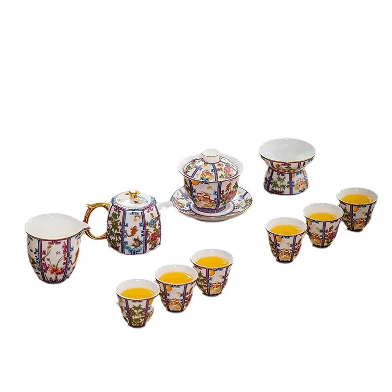 

Jucai tea set ceramic pot cover bowl teacup light luxury high-end guest kung fu complete