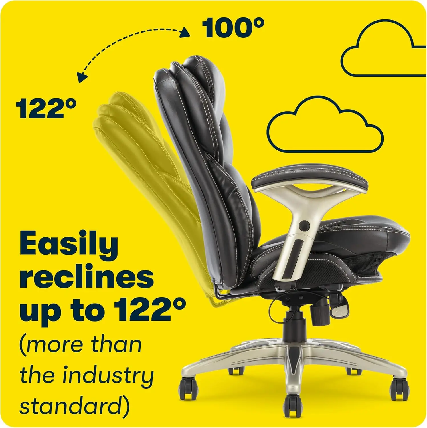 Claremont Ergonomic Executive Office Motion Technology, Adjustable Mid Back Desk Chair with Lumbar Support, Black Bonded Leather