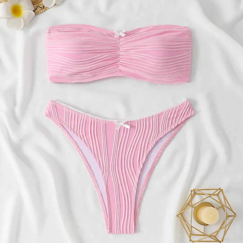 

Bow Sexy Bikinis Pink Swimsuits Women's Swimwear Push Up Female Beach Swim Wear Bathing Suit Brazilian Bikini Set Pool Bather
