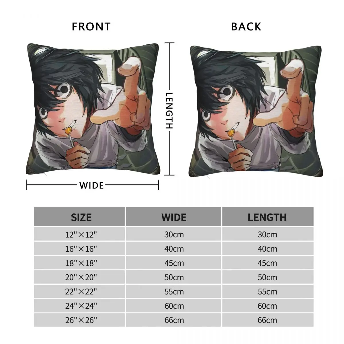 Anime Death Note Cool Square Pillowcase Cushion Cover Pillow Case Throw Pillow Cover for Home Sofa Living Room