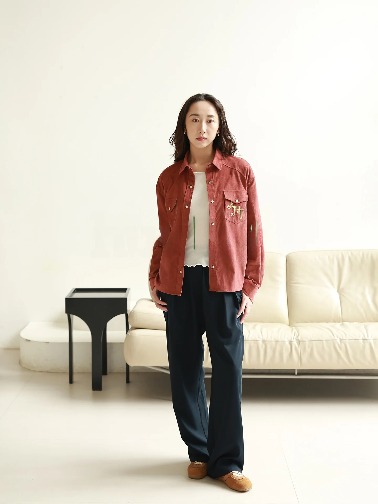 

Hukket American Retro Sle Loose Comfortable Pure Cotton Corduroy irt Women's Breathable Thin Long Sve irt