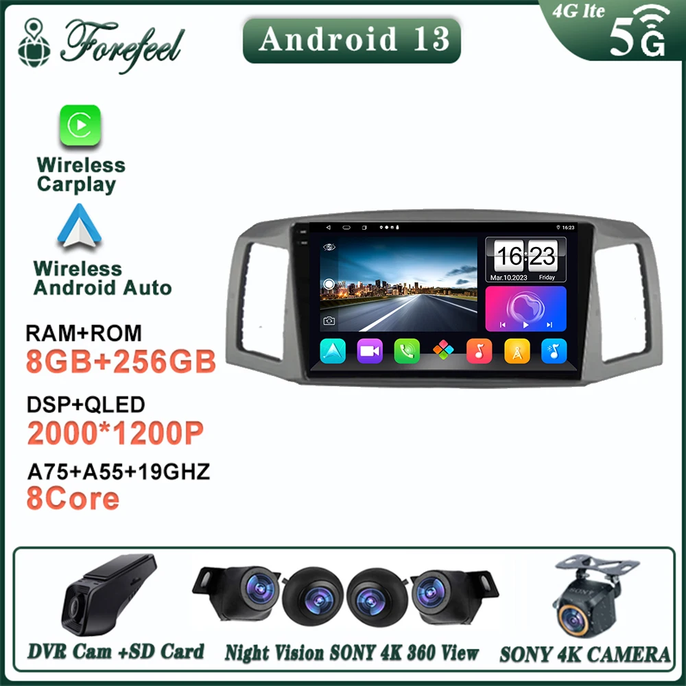 

Android 13 For Jeep Grandcherokee 2004 2005 2006 2007 Multimedia Car Monitor GPS Player Screen Radio Navigation No DVD Dash Cam