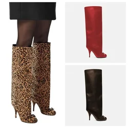 European and American Niche Sexy Runway Models, High-heeled Round Toe Boots for Women, Knee Length Bow Sleeve Boots