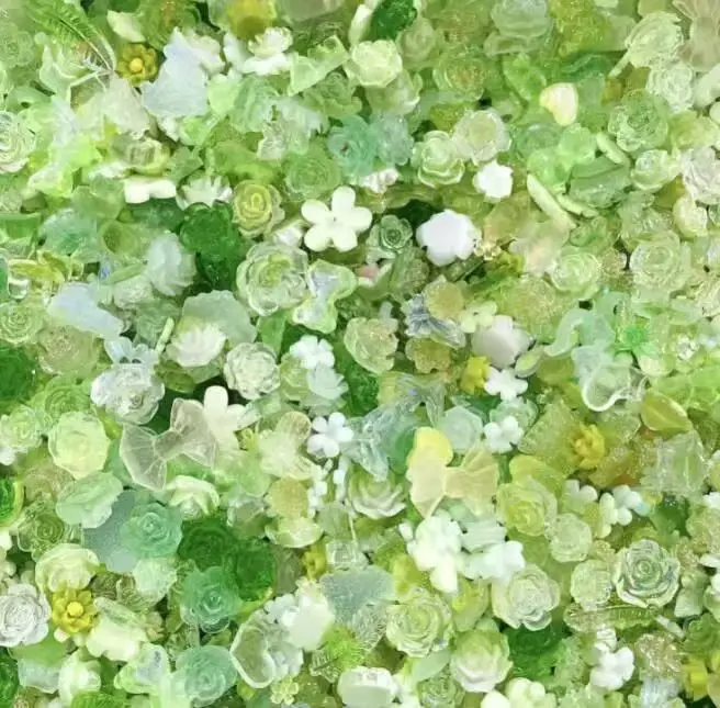 50g Green White Floral Resin Cabochons Mixed Flower Charms DIY Cream Glue Phone Case Hairpin Decor