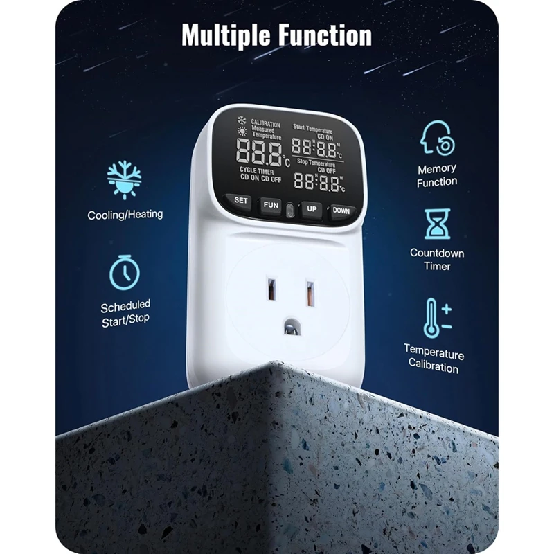 DTA6 Digital Temperature Controller Outlet, Heavy Duty Thermostat Plug 15A/1800W, LCD Display Heating Cooling Control for
