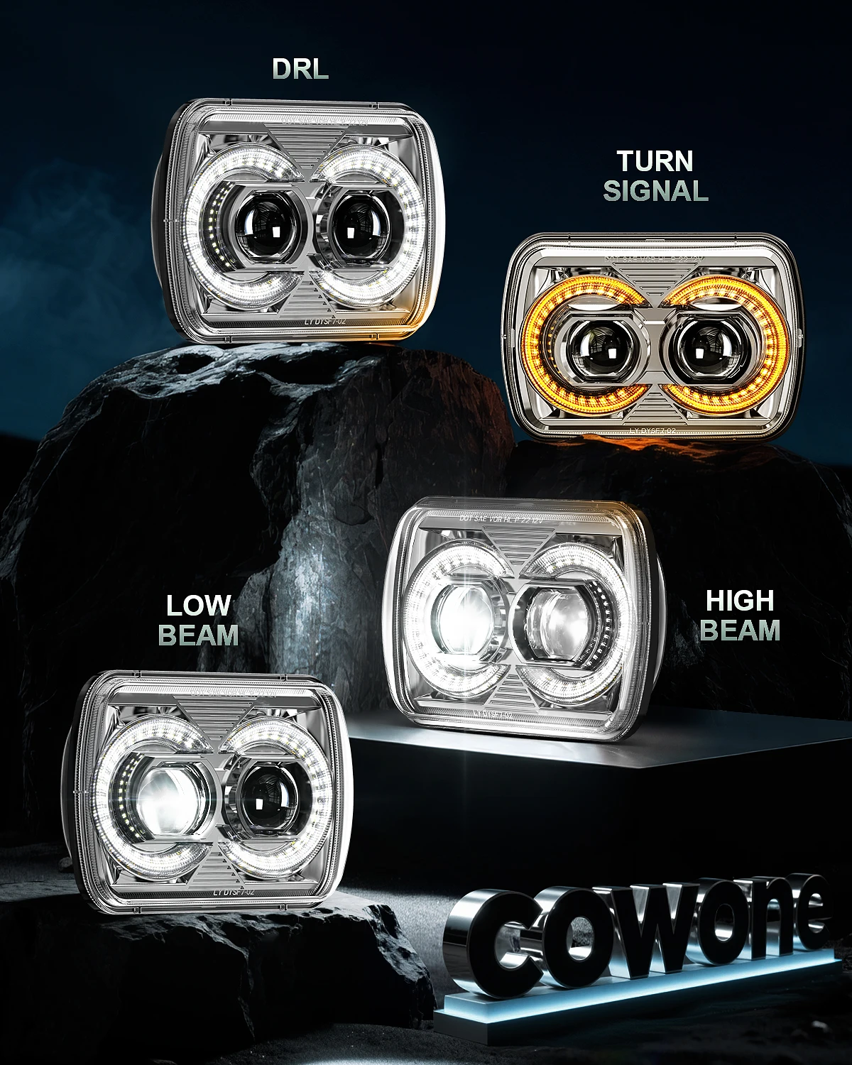90W 5x7 7x6 Inch Rectangular LED Headlight White DRL Amber Turn Signal For Jeep YJ Cherokee XJ Patrol Y60 Truck 4x4 Offroad