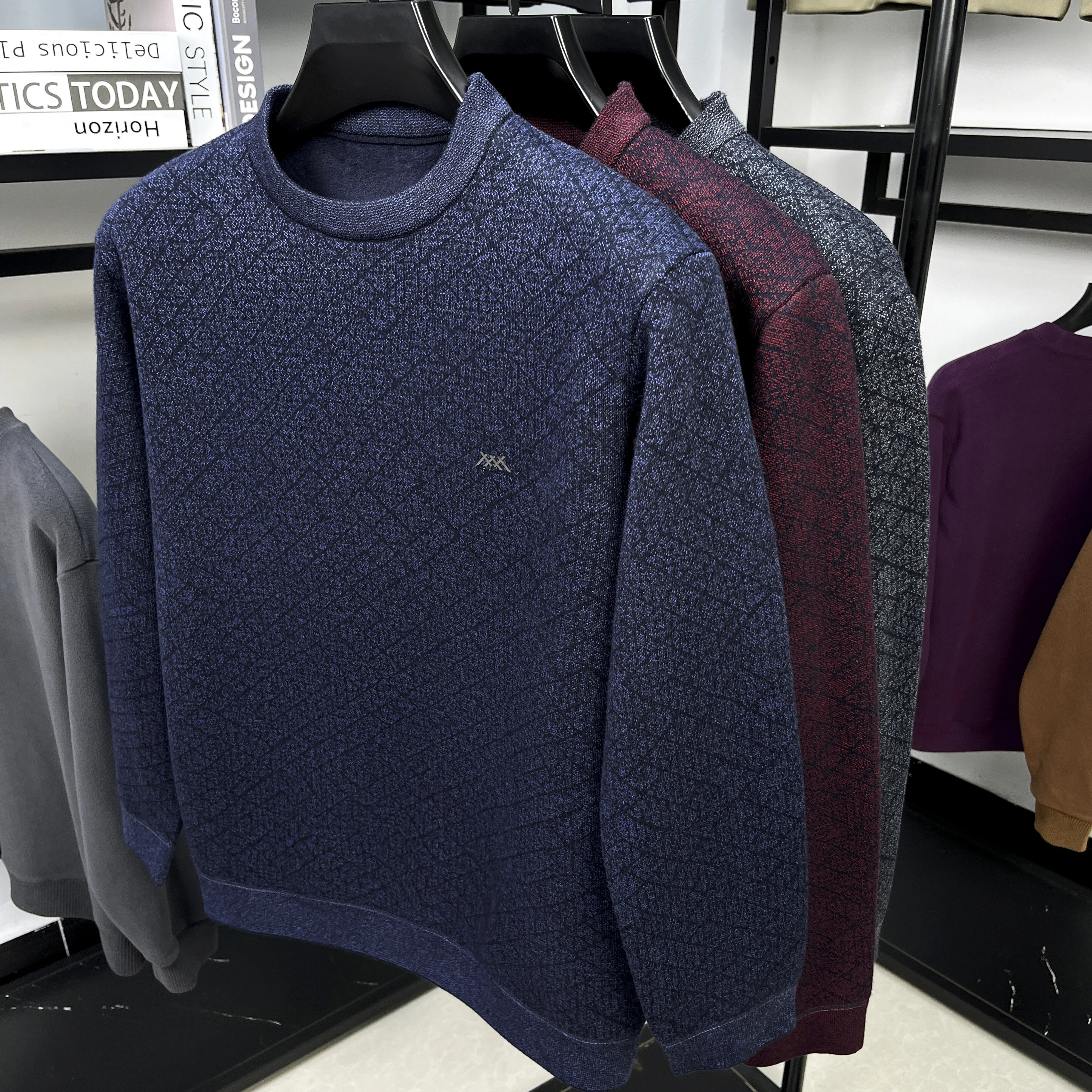 

Thiened Plu Inner High ammage Dad Sweater Casual Sle Long Sve круглый Ne Теплая повседневная одежда с геометрическим рисунком