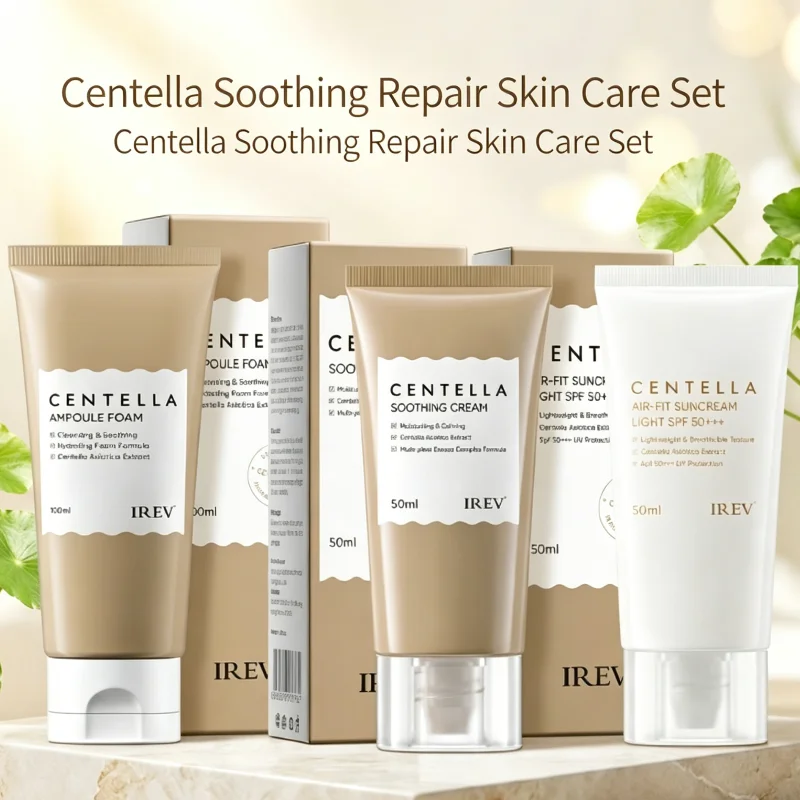 Centella Asiatica Skincare Moisturizing Set,gentle Cleanses Facial Wash,repairs Firms Facial Cream High Spf Sweatproof Sunscreen
