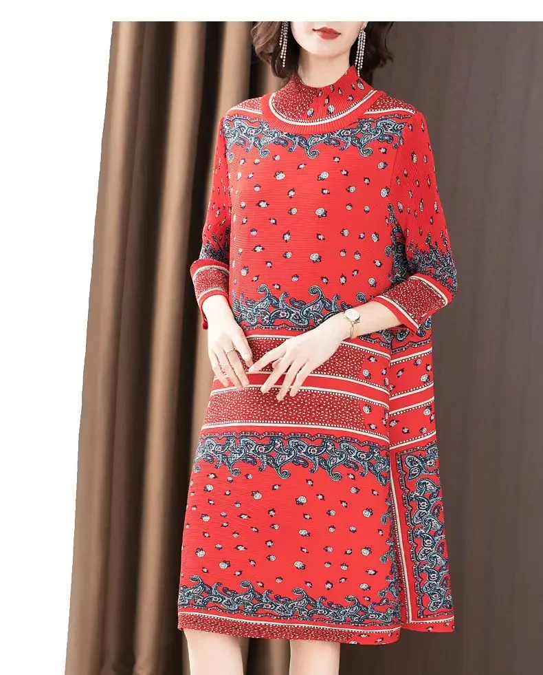 Robe rétro surdimensionnée automne 2025 mode col haut imprimé ample a-ligne robes De Mujer Elegantes Para Fiesta