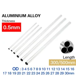 Tubo de aleación de aluminio 0,5, 300mm de espesor, 2-30mm de diámetro exterior, recto, 500mm, 6063mm de largo, redondo