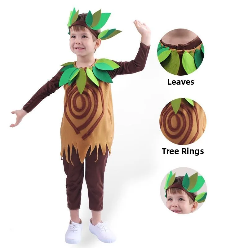 

Children's Performance Costume Tree Elf Plant Styling Green Prop Clothes School Garden Young Kids Dress up Clothes
