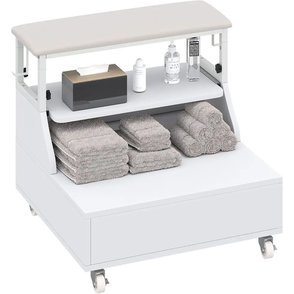 Portable Adjustable Height Pedicure Stool with 2-Level Trolley for Foot Spa Treatments
