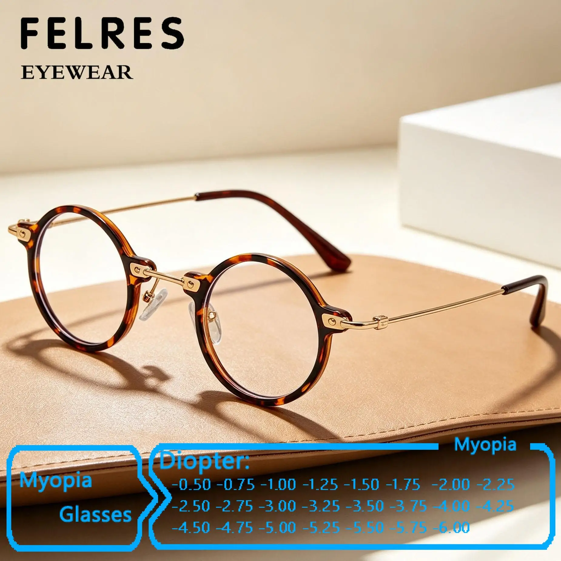 Round Punk Anti Blue Light Optical Myopia Glasses Men Women Negative Diopter Outdoor Shade Prescription Driving Eyewear