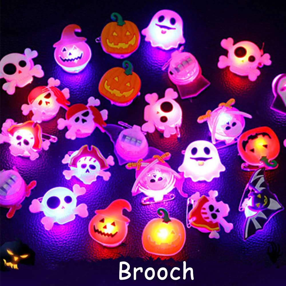 Decorações brilhantes do Dia das Bruxas para Crianças, Anéis de Abóbora, Fantasma, Crânio, Presentes Criativos, Fontes do Partido, Broche, 10Pcs