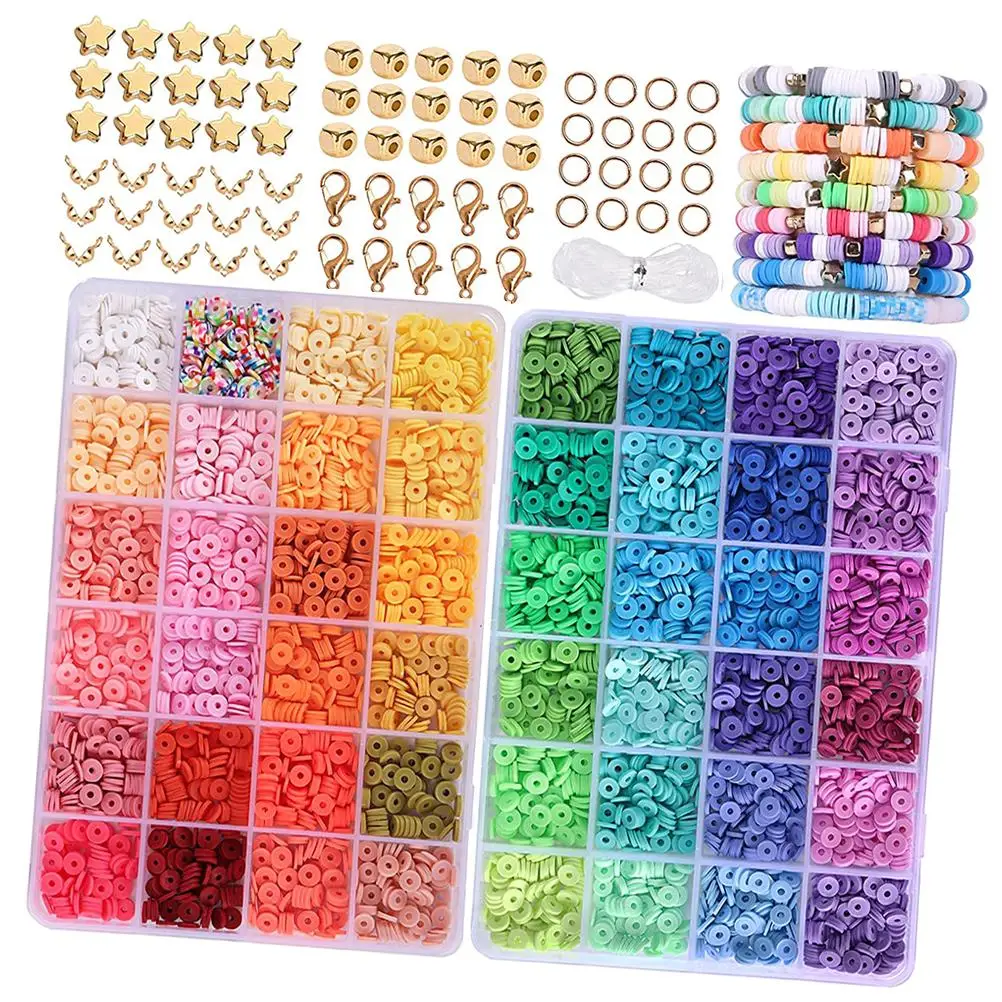 

48 Colors Clay Beads Set 100pcs Each DIY Craft Kits Jewelry Making Bracelets Accessories Hair Braids Girls Charm Kit