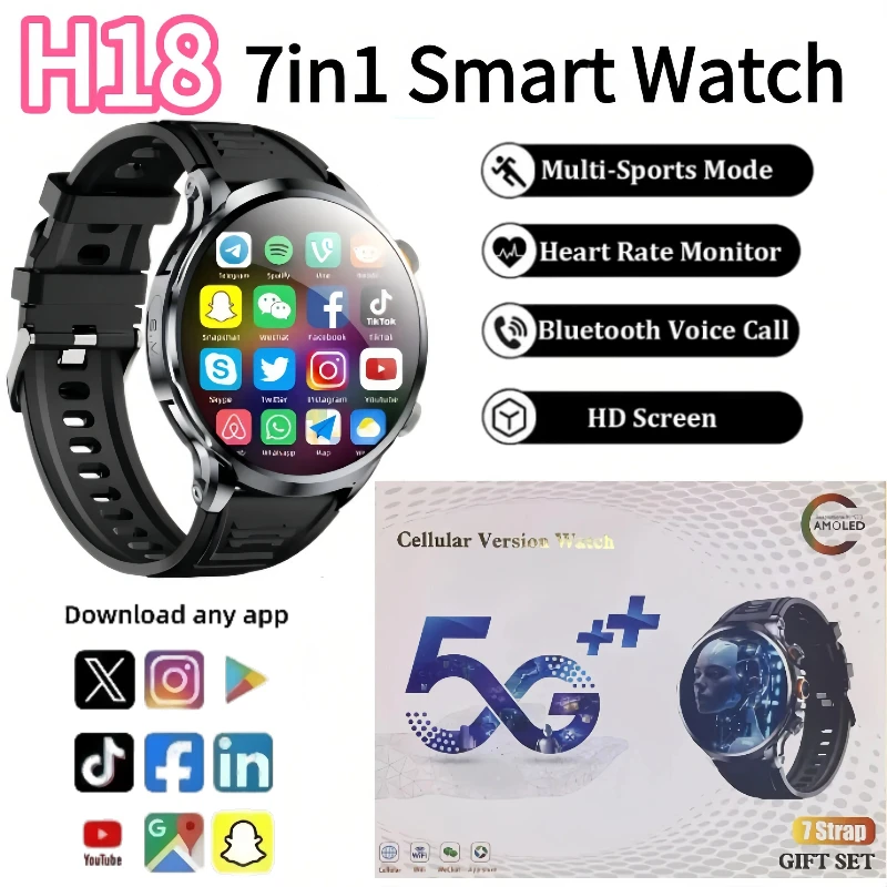 

Смарт-часы H18 на Android с 4G LTE, большой батареей, поддержкой Play Market, измерением пульса, 1,95-дюймовым сферическим экраном, GPS и Wi-Fi для мужчин