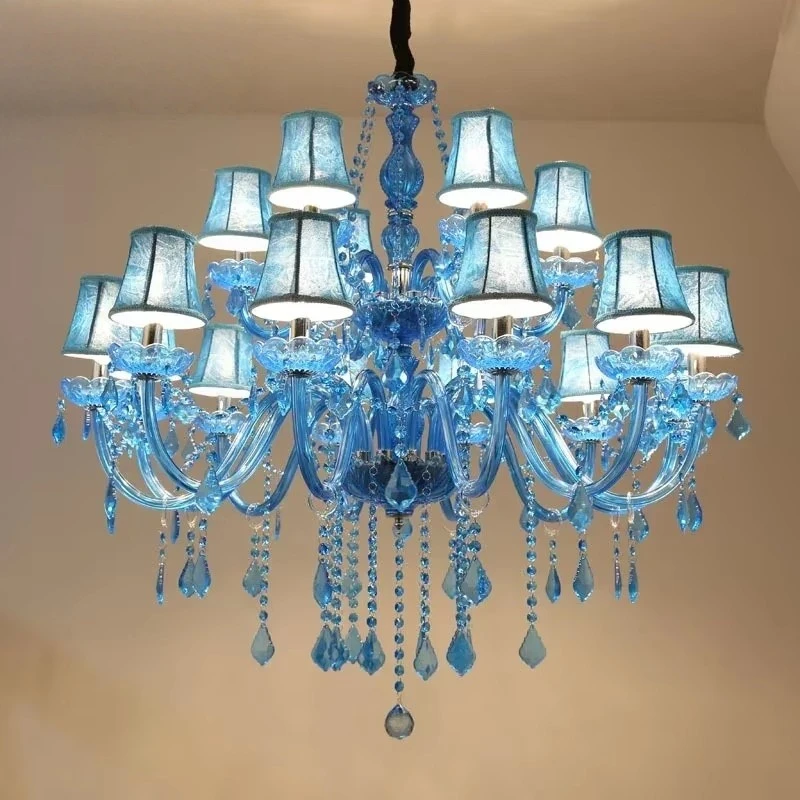 Fairy European Crystal Pendent Lamp Blue Candle Lamp Luxury Art Living Room Restaurant Bedroomvilla Ktv Chandelier