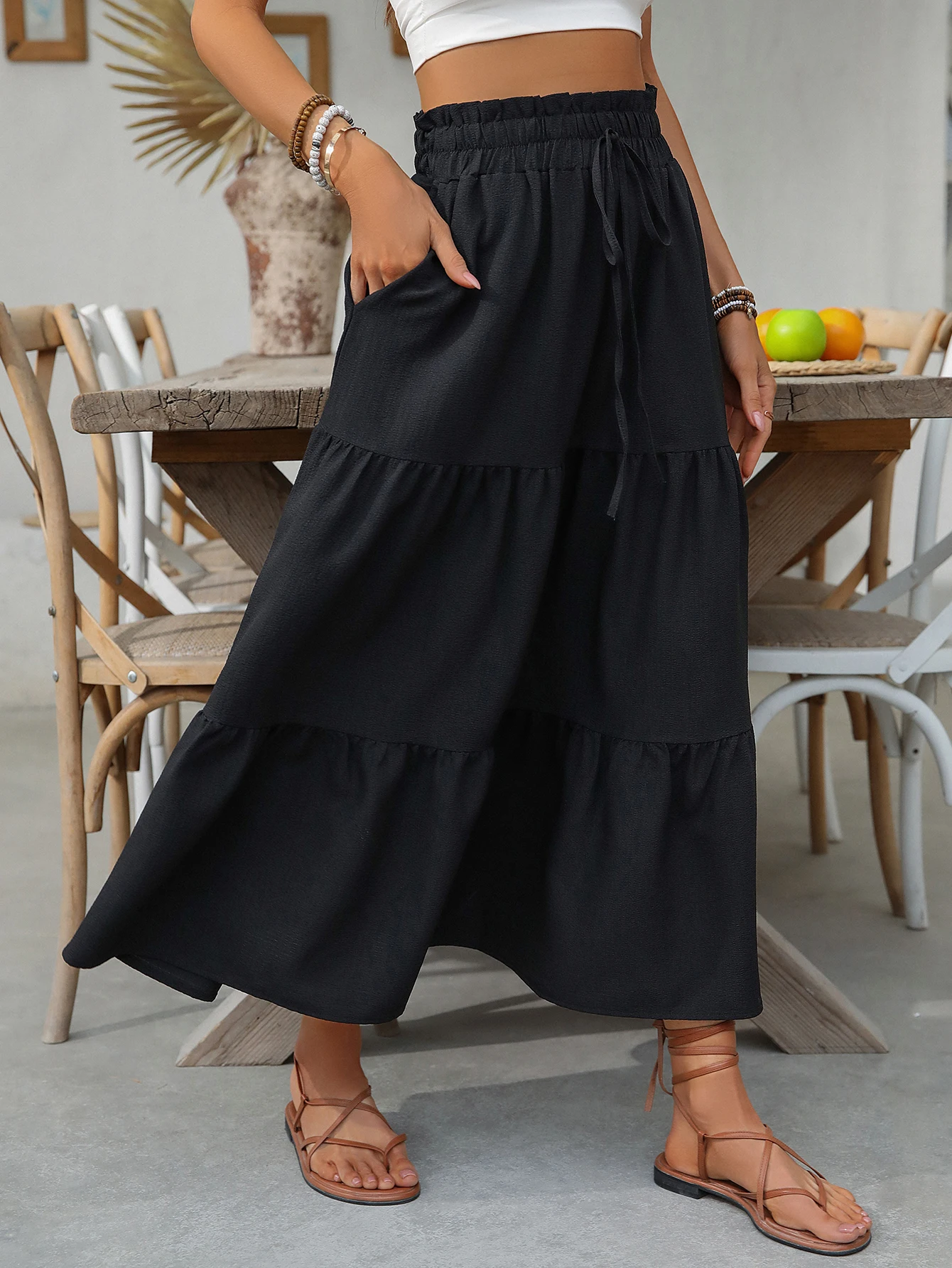 Saia preta outono roupas elegantes roupas maxi saias para mulheres