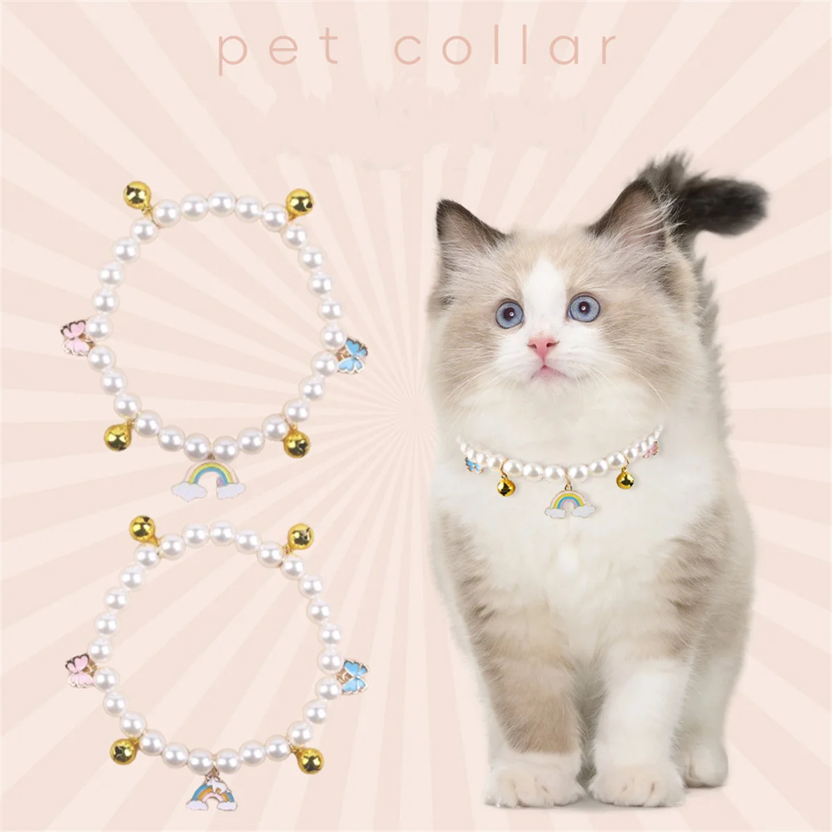 

Cute Necklaces Pearls Wedding Cats Collars Cats Suit Collar With Rainbow Pendants For Pet Salons Wedding Dog Necklaces Collar