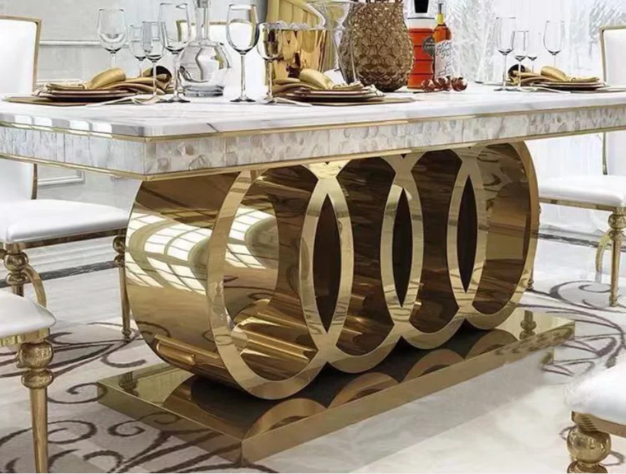 Party Suitable Marble Top or Glass Top Brass Gold Stainless Steel Dining Table With Chair Dining Room Furniture Set