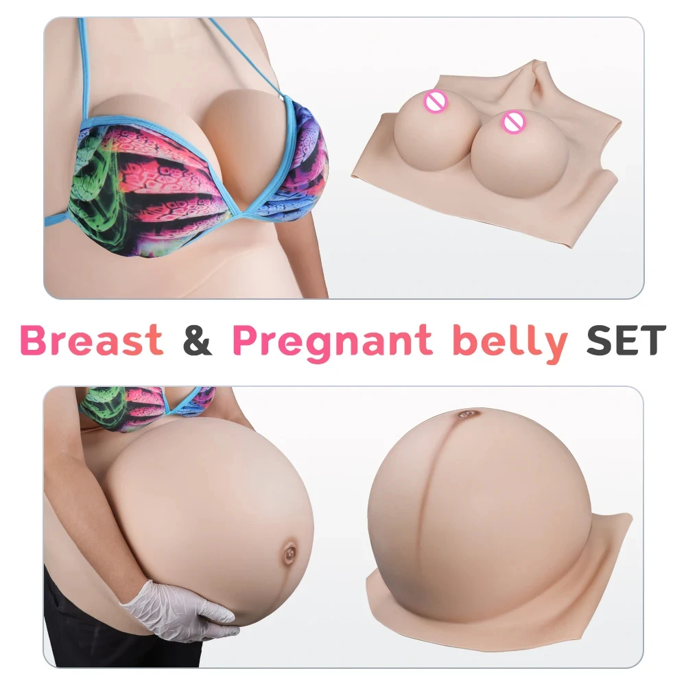 

G Cup Breast Forms Silicone Fake Pregnant Belly Realistic Twins Baby Bump False Pregnancy 4-9 Months for Crossdresser Cosplay