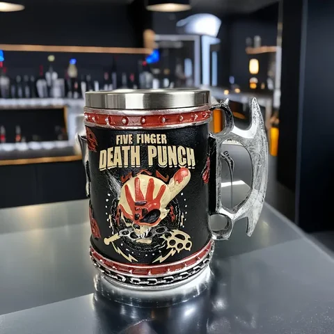 1pc Domineering warrior skeleton stainless steel water cup, resin embossed double-layer mug, large-capacity beer mug, coffee cup