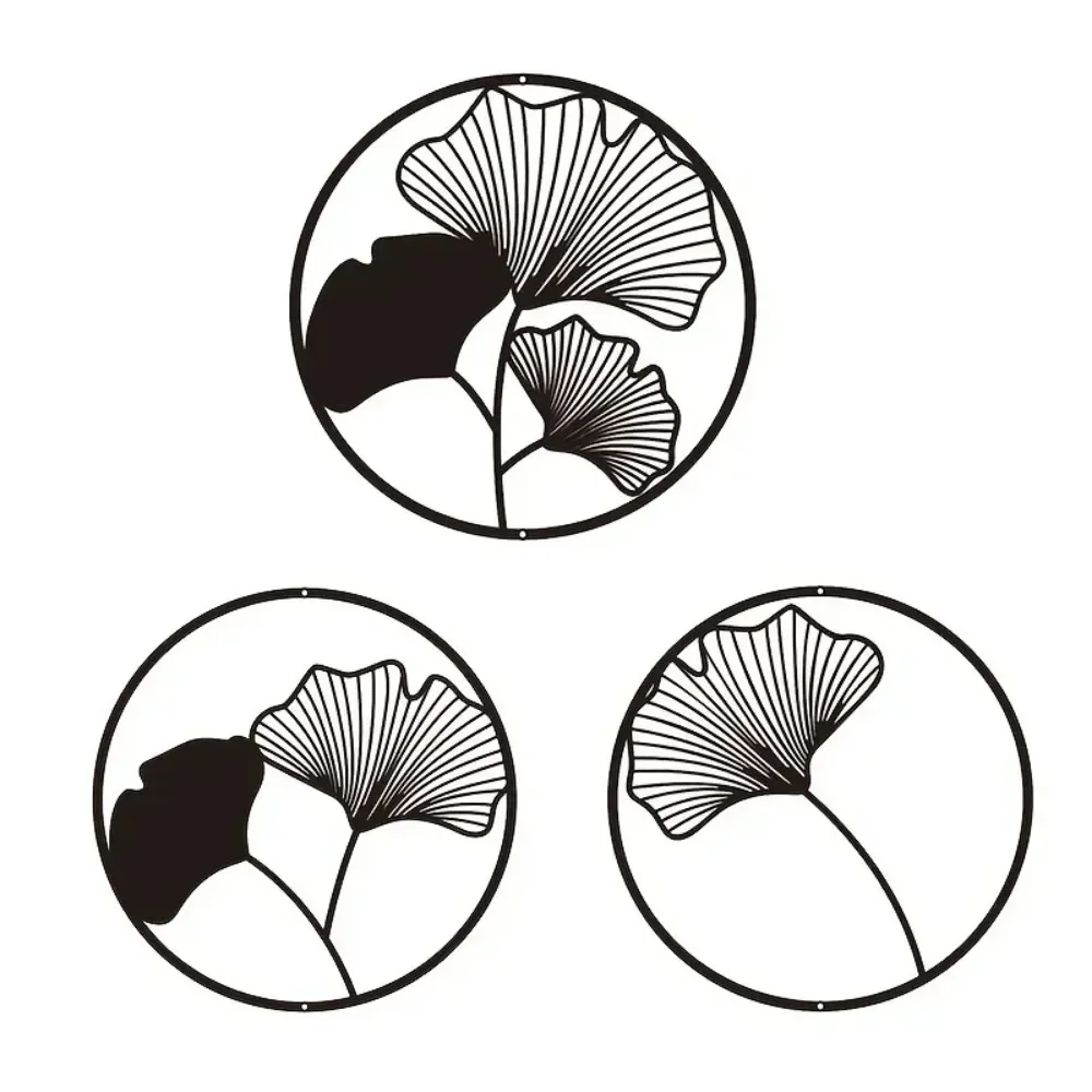 CIFBUY Ginkgo Leaf Metal Wall Art 3 Piece Iron Sculpture Set Modern 3D Hanging Decor Living Room Home Accent Gift Ornament