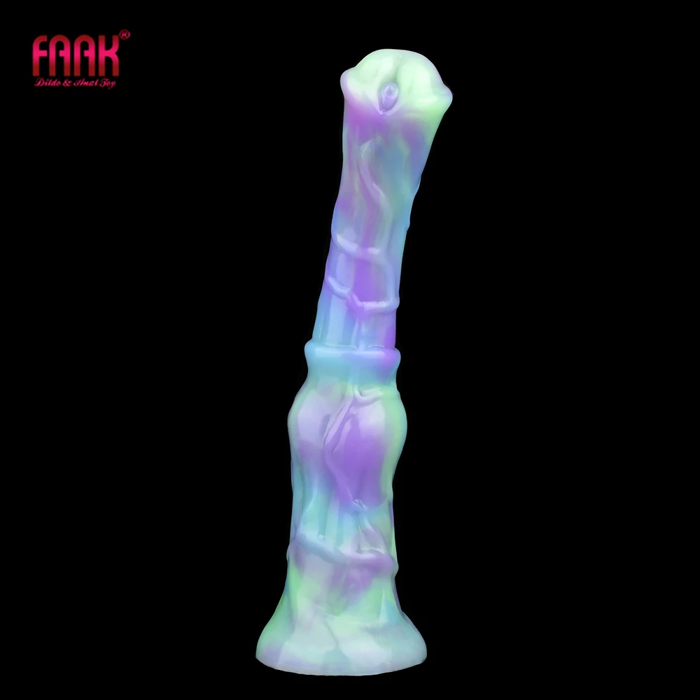 FAAK Silicone Luminous Knot Horse Dildo With Strong Suction Cup Fantasy Animal Penis Sex Toys for Women Men Anal Massage