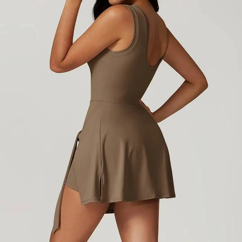 

Women Tennis Sleeveless Sarong Wrap Skirt Built In Shorts Jumpsuit Golf Athletic Dress Workout Rompers Female