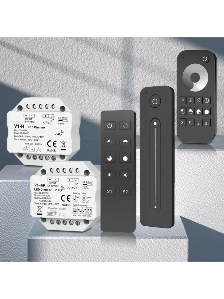 DC 24 V-48 V Enkele Kleur LED Dimmer Traploos Dimmen/Push Dim Controller voor LED Strip Licht V1-H 2.4G Afstandsbediening - afbeelding 2