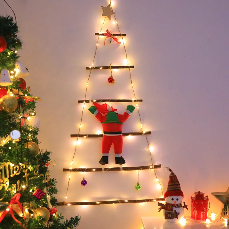 New LED Christmas ladder light pine cone Christmas ball wall tree pentagram bow Santa decorative light