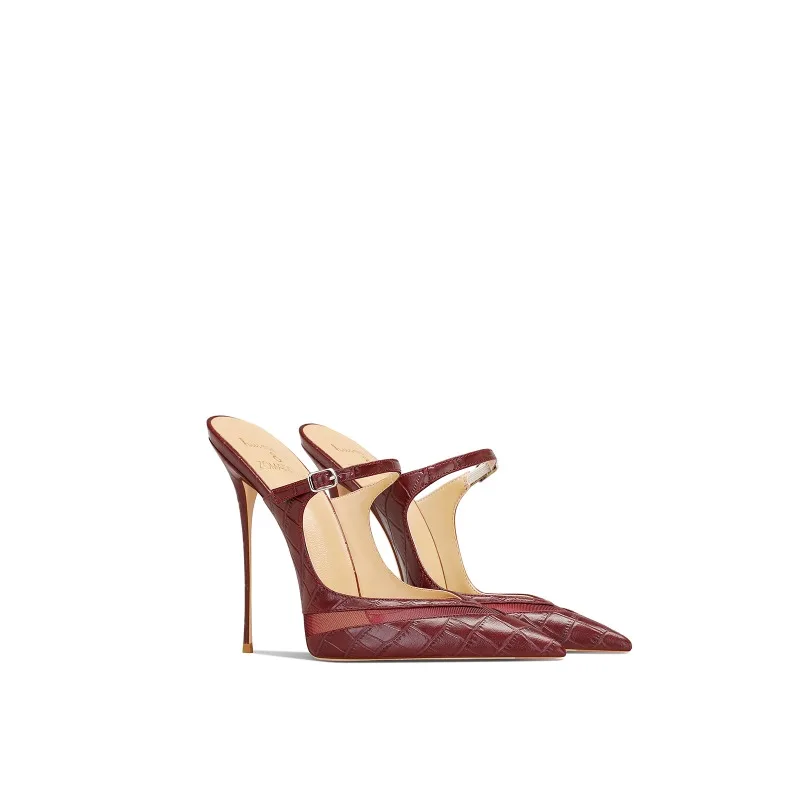 

Wine Red Genuine Leather Pointed Toe Stiletto Heels Women 2025 Spring New Fashionable Design