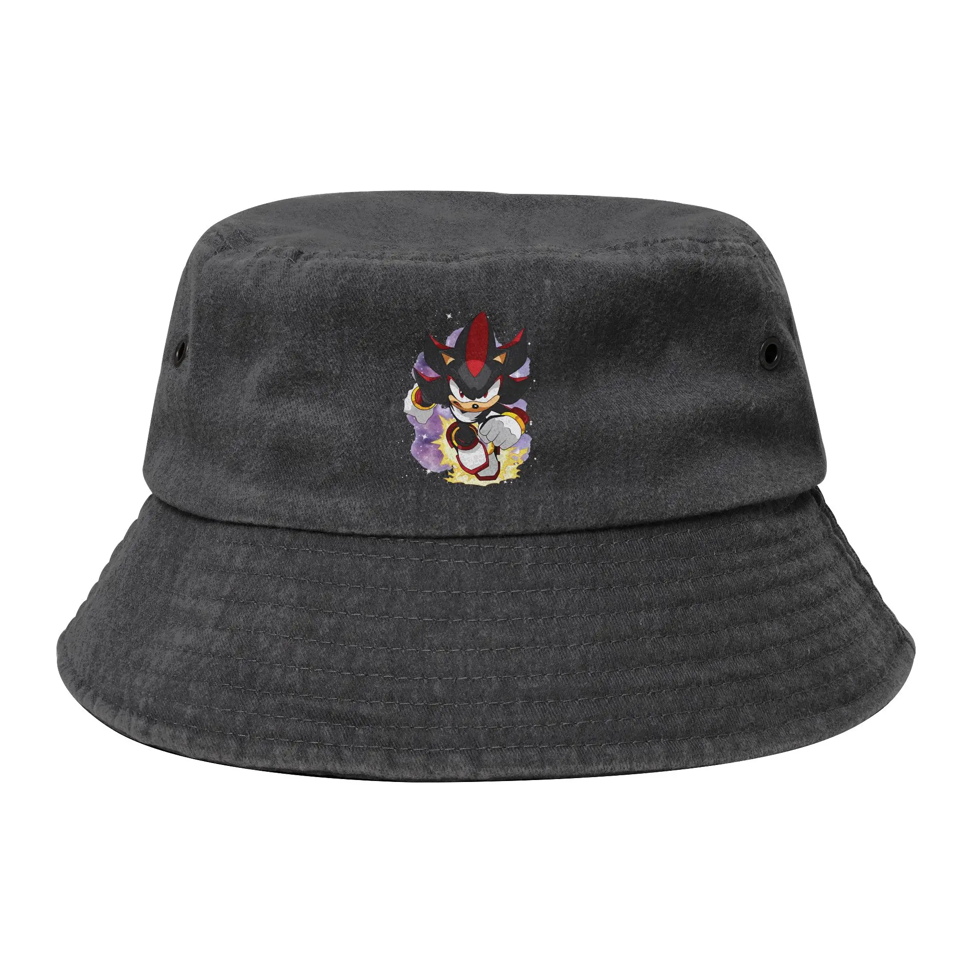 Unisex Distressed Washed Bucket Hats Hedgehog Shadow Game Cartoon Hiking Fishing Caps  Bob Hat Gift