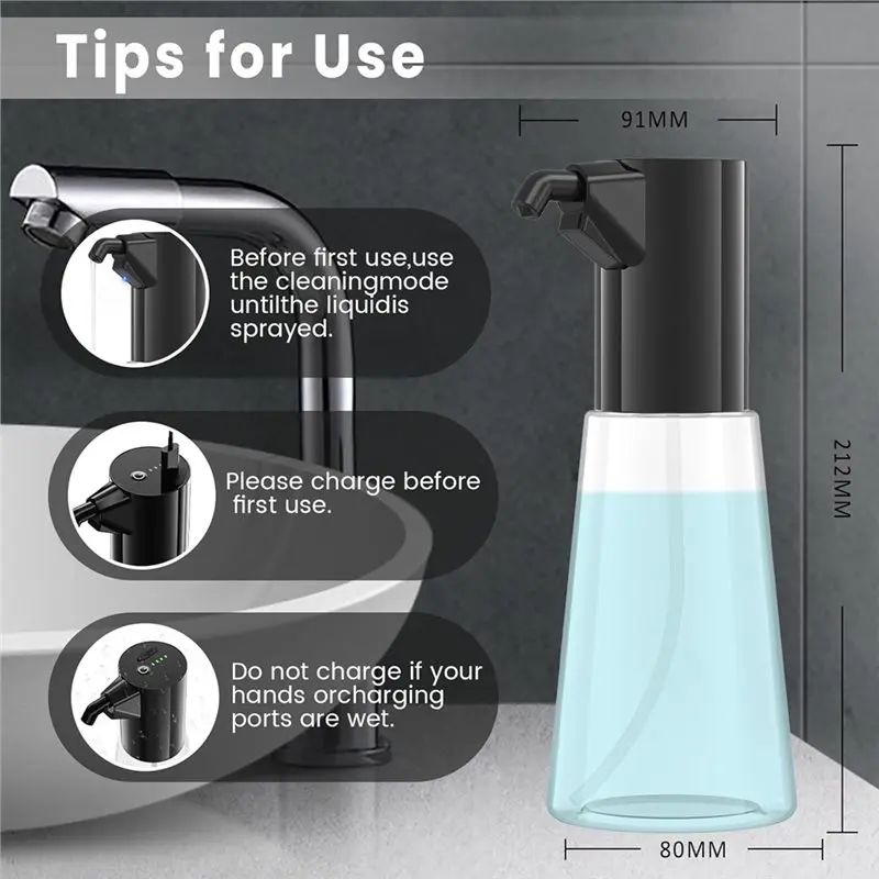 ABBK-موزع الصابون السائل الذي لا يعمل باللمس قابل للتعديل 450 مللي مضخة الصابون التلقائي القابلة لإعادة الشحن مضخة الصابون التلقائي للمطبخ والحمام