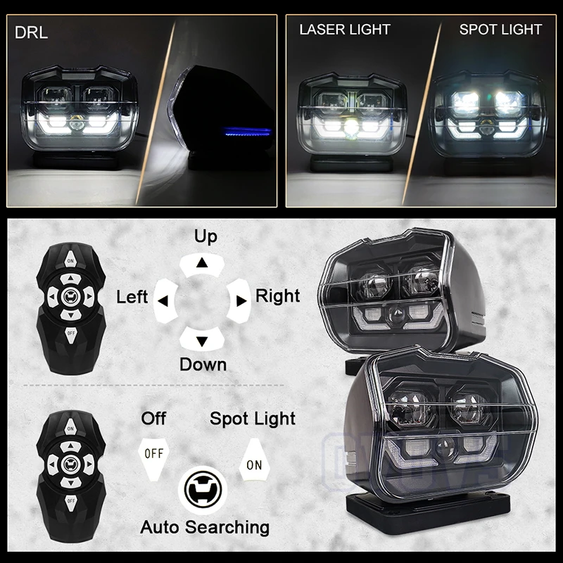 

OVOVS High Brightness 360 Degree Rotating Remote Control Light Emitting Diode Laser Spotlight Boat Suitable