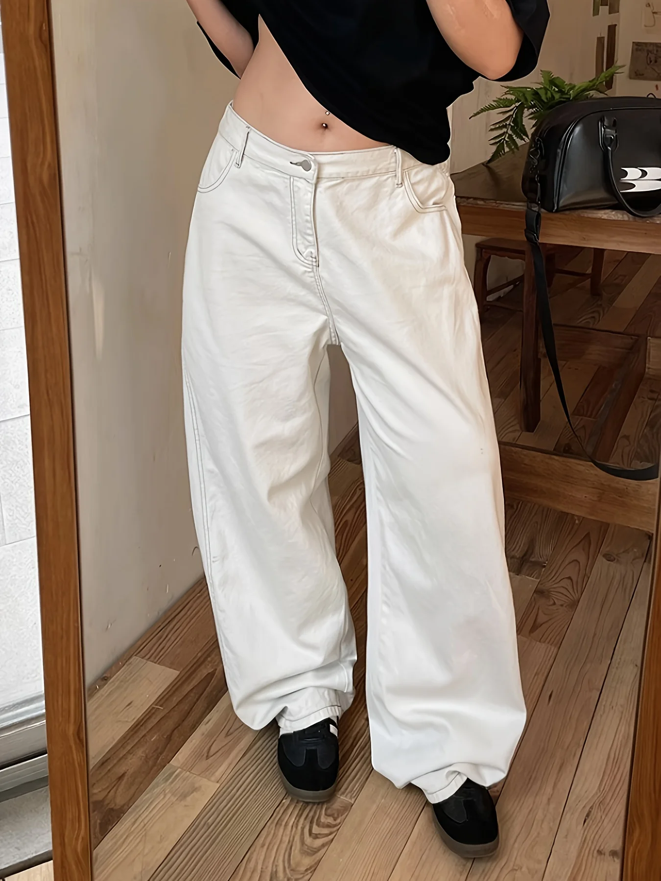 

Женские джинсы больших размеров, новинка осени 2025, брюки с изогнутым ножом, высокой талией, широкими штанинами для похудения и скрытия жира