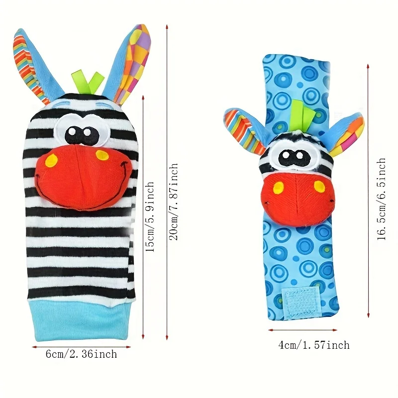 4pcs Newborn Cartoon Animal Wrist Bell Rattle Socks, Cute and Comfortable Indoor Socks for Kids, Colorful and Diverse Styles