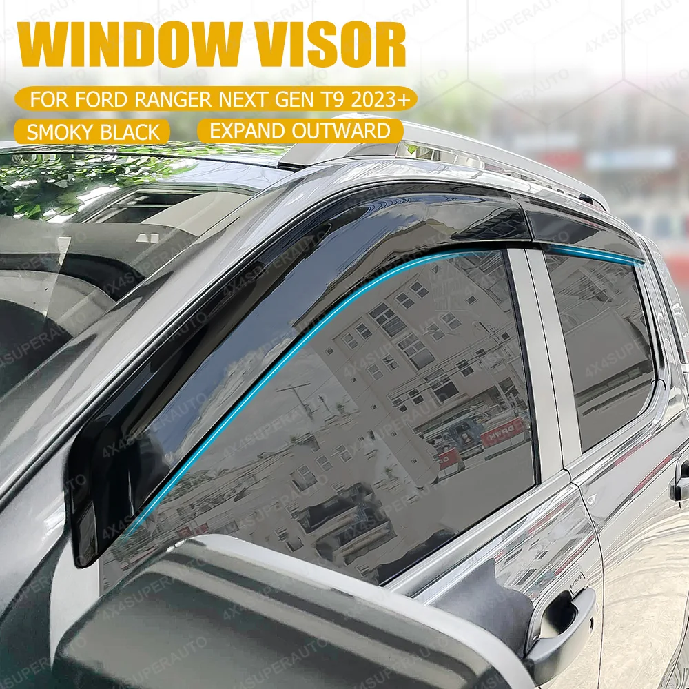 Window Deflectors for Ford Ranger Next Gen T9 2023-2026 Sun Rain Guard Window Visor Double Cab Weather Shield Car Accessories