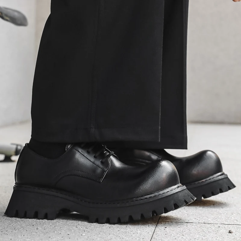 Hight Quality 2024 Spring New Street Style Height Increasing Leather Shoes For Men's Black Hombre Teenagers Daily Casual Dress