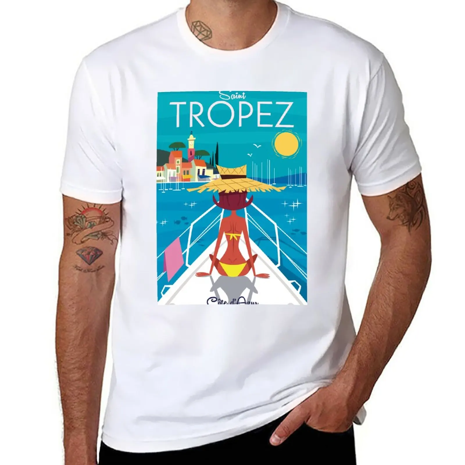 St Tropez poster T-Shirt boys animal print aesthetic clothes mens graphic t-shirts hip hop