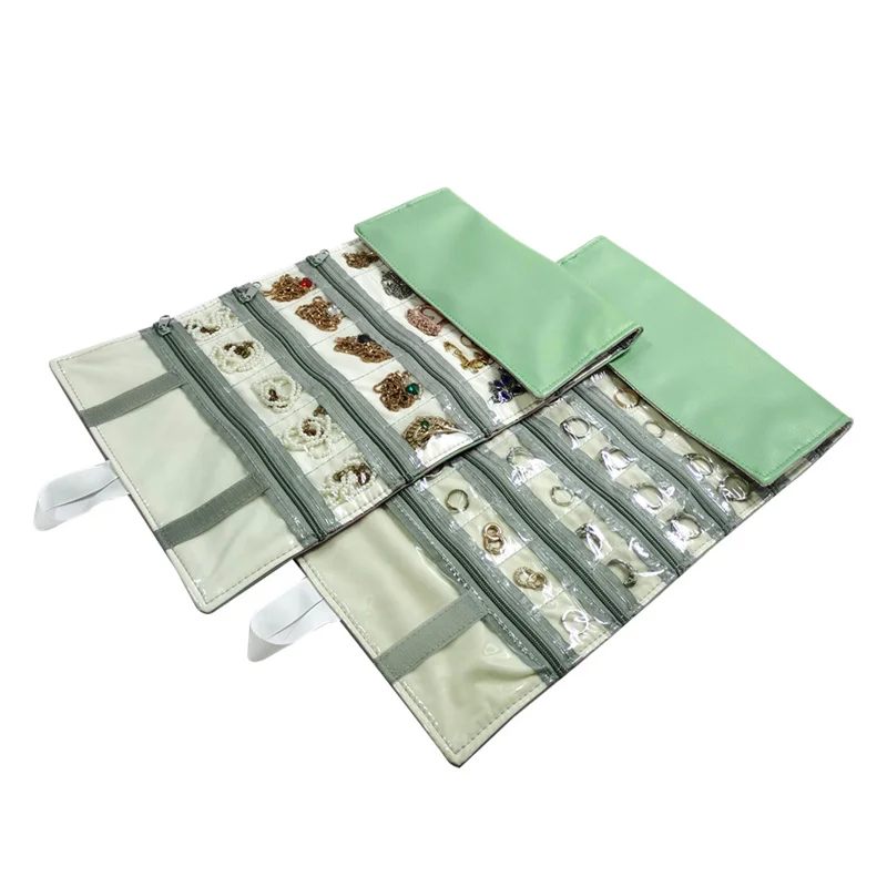 High Quality PU Leather Multi-cell Jewelry Storage Roll Bag Anti-oxidation Layer Ring Necklace Bracelet Pendant Display Props